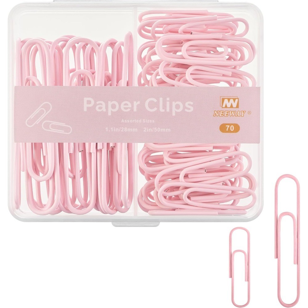 Assorted Sizes Small and Large Light Pink Paper Clips 70 Count Bulk Pack