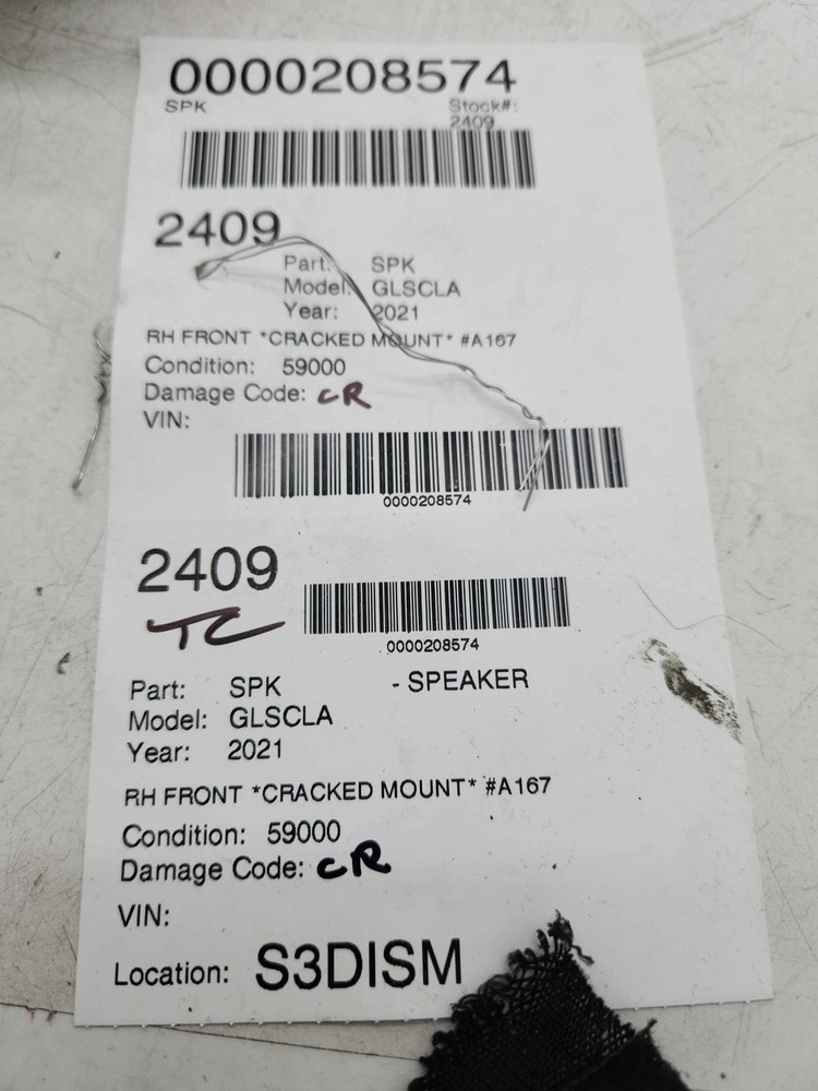 2021 MERCEDES GLS63 AMG X167 FRONT RIGHT SPEAKER *NOTE