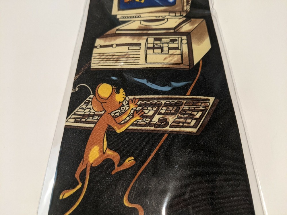 Vintage Parquet Mouse cheese computer fun humor tie 3.5" black engineering
