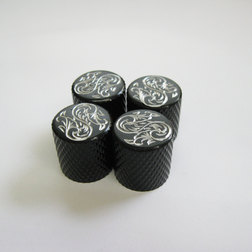 Hand engraving 4pcs scroll grass pattern electric guitar black metal knobs