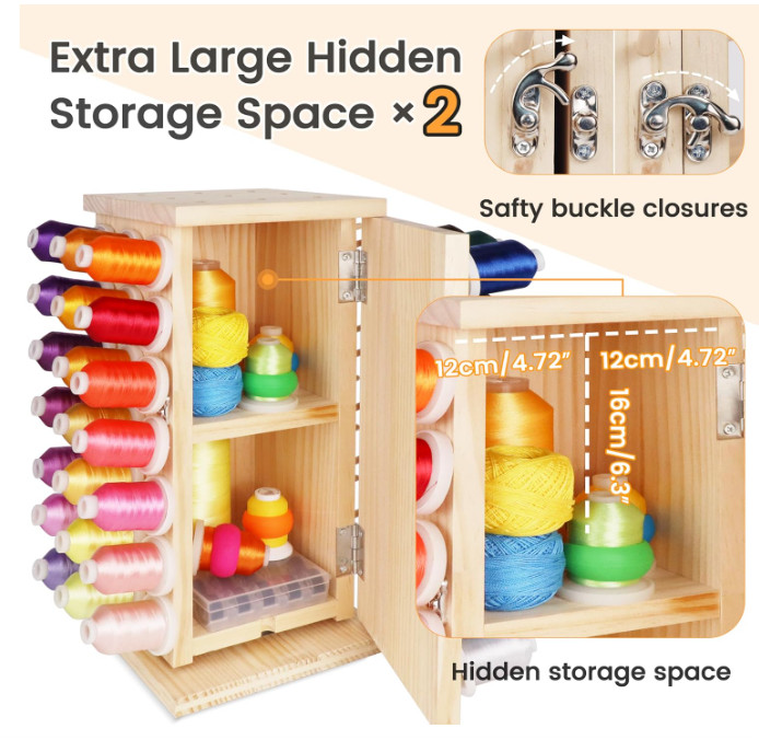 New brothread 93-Spool Rotating Thread Rack–Wooden Organizer for Sewing & Crafts