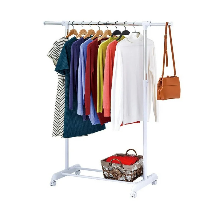 Mainstays Adjustable Rolling Garment Rack w/ Wheels Chrome White Heavy Duty