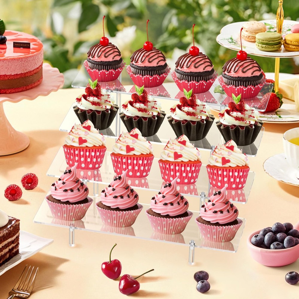 Acrylic Display Riser Stand Shelf Clear 4 Tier Cupcake Stand Perfume Display ...