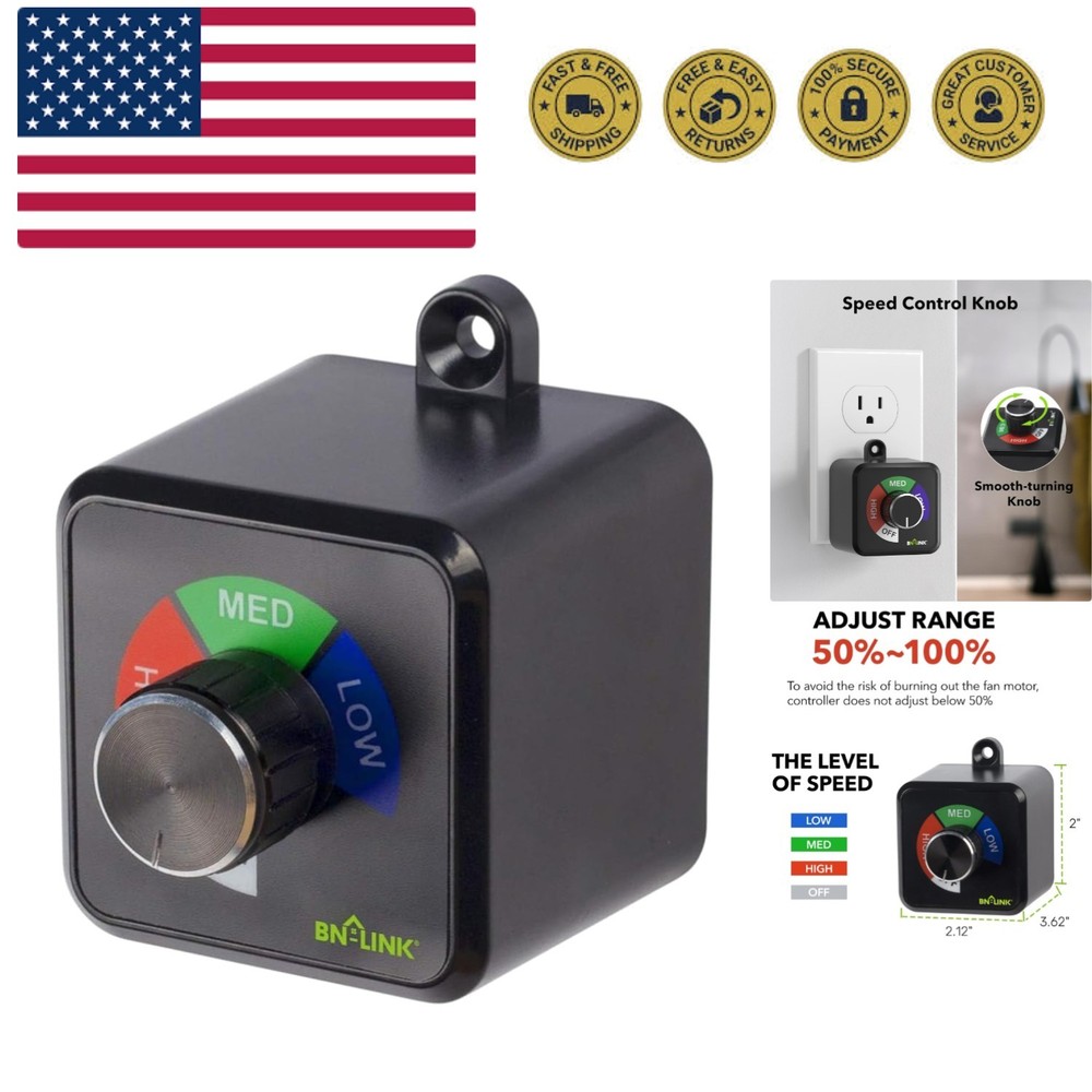 Variable Fan Speed Controller, Plug-in Electric 3 Speed Regulator Adjuster Co...