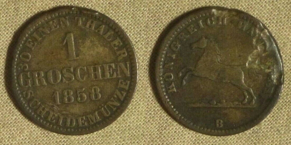 Error: Germ. States: Hannover 1 Gr. 1858B Multiple Planchet Defects IREC73