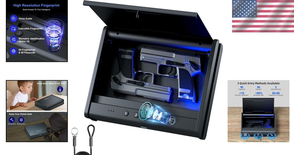 Quick Access Fingerprint Pistol Safe with Interior Light Features