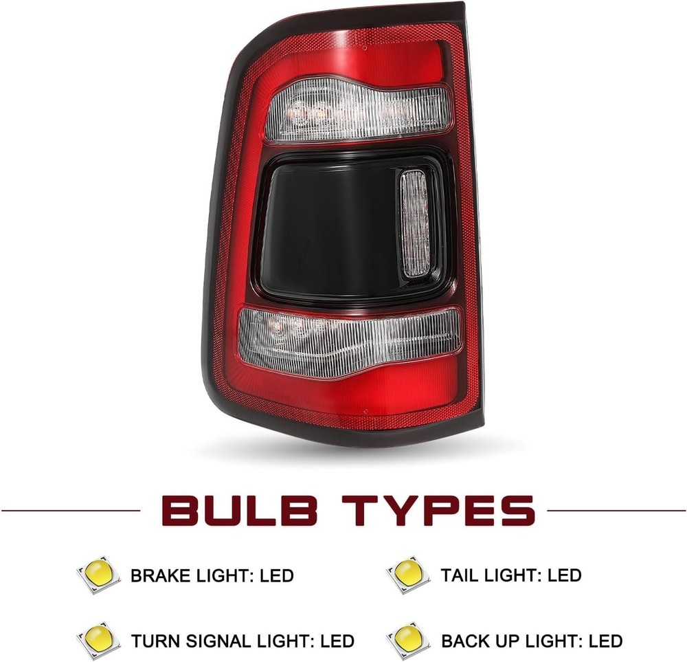 LED Tail Light Assembly Compatible with 2019-2024 Dodge Ram 1500 With Blind Spot