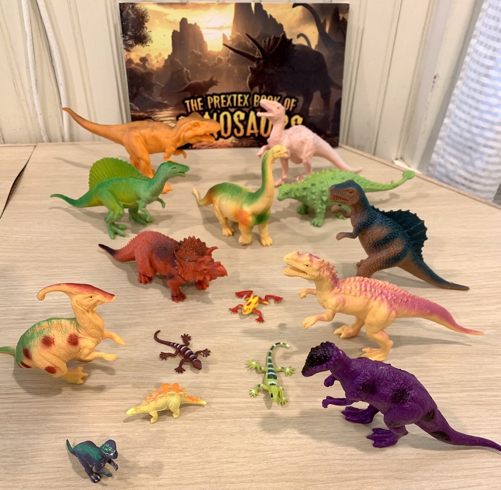 11 Dinosaur Toy Figures Prextex Educational Dinosaur Book & Plastic Storage Case