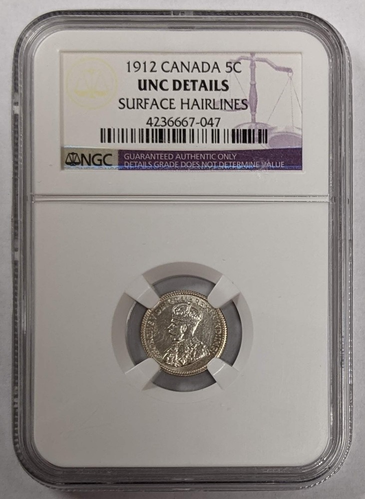 1912 Canada 5c NGC Unc Details