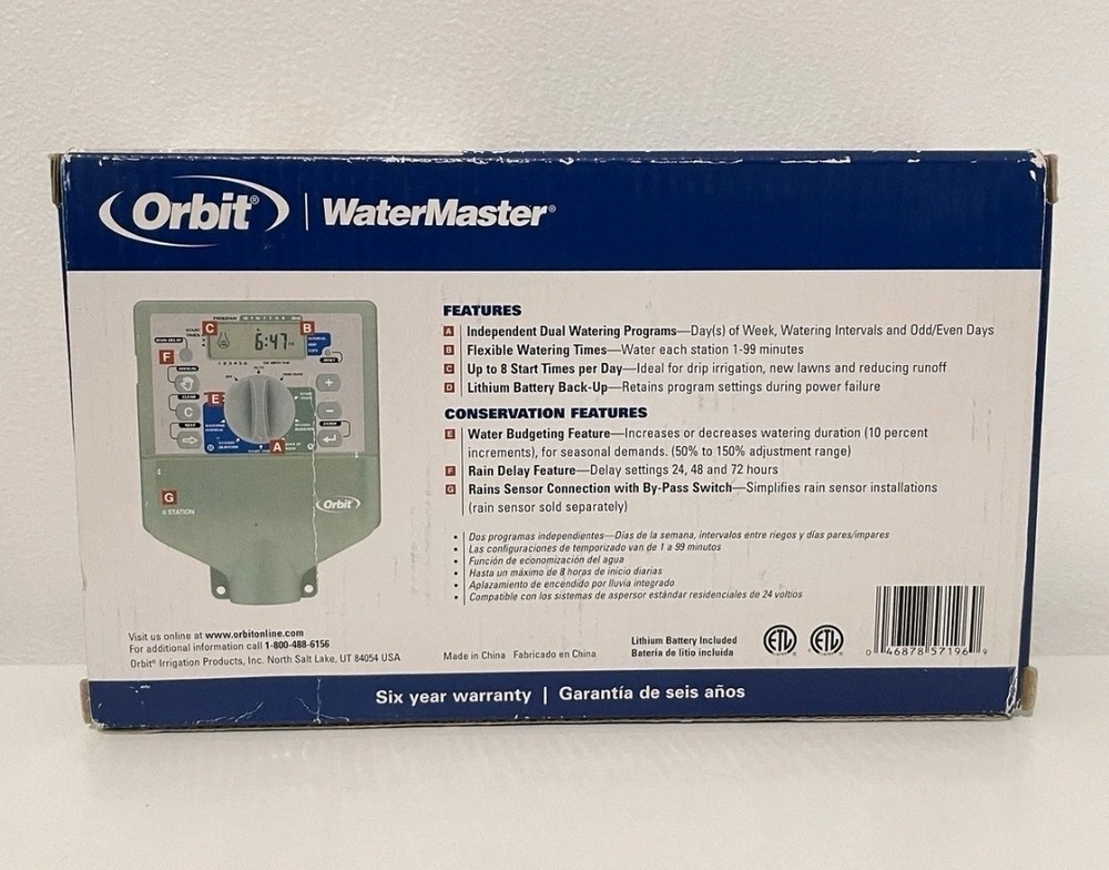 Orbit WaterMaster 6 Station Dual Program Sprinkler Timer Model 57196 - New