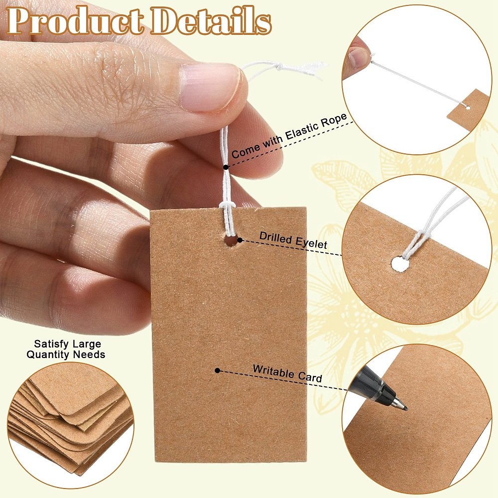 300pcs Elastic Rope Packaging Hanging Tags Multi Size Rectangle Labeling Tagging