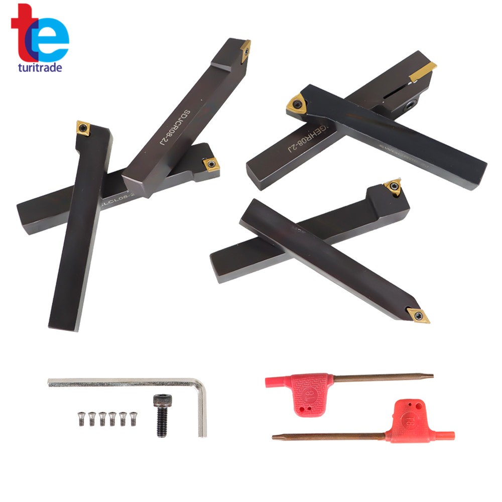 7Pcs Carbide Indexable Turning Tool 1/2" Tool Bit Thread Insert+Holder For Lathe