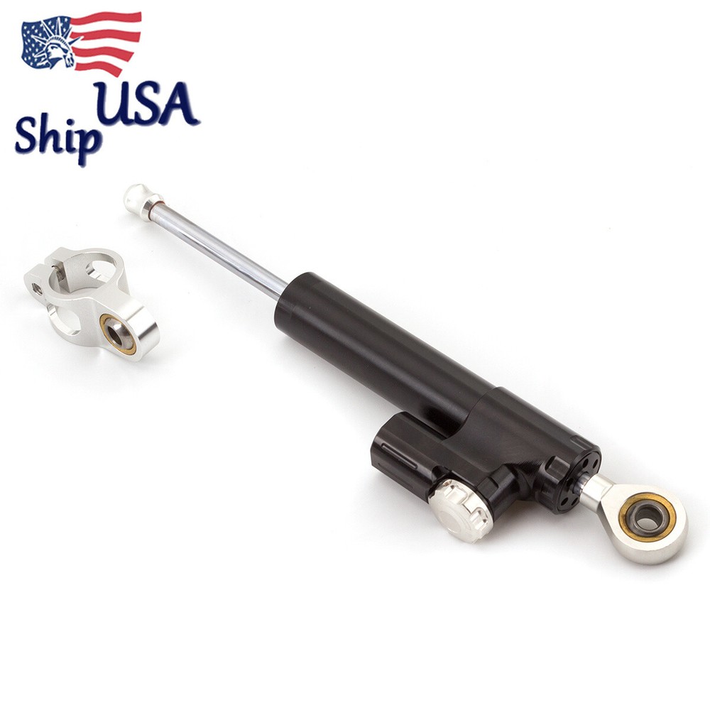 Motorcycle Universal Adjustable Steering Damper Stabilizer Safety Black & Silver