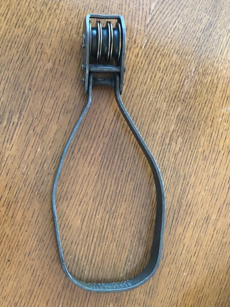 Vintage Galvanized Iron Strap 2-1/2" Triple Pulley Assembly