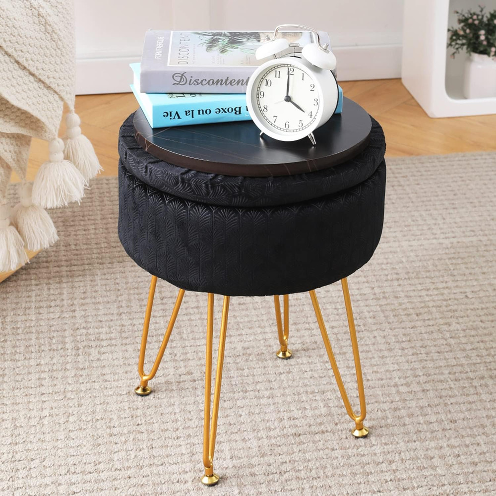 Modern Velvet Foot Rest Stool Upholstered round Storage Ottomans Multipurpose Dr