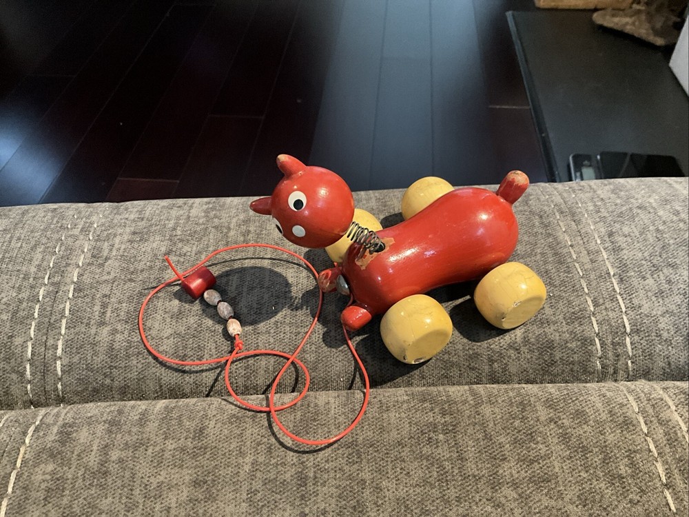 Vintage Wooden Cat Pull Toy 4”