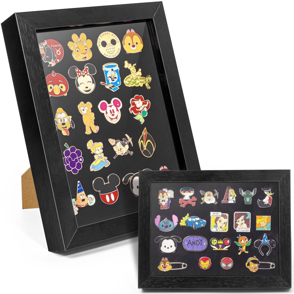 Enamel Pin Display Frame, 7x9 Shadow Box for Wall and Tabletop Mount, Black