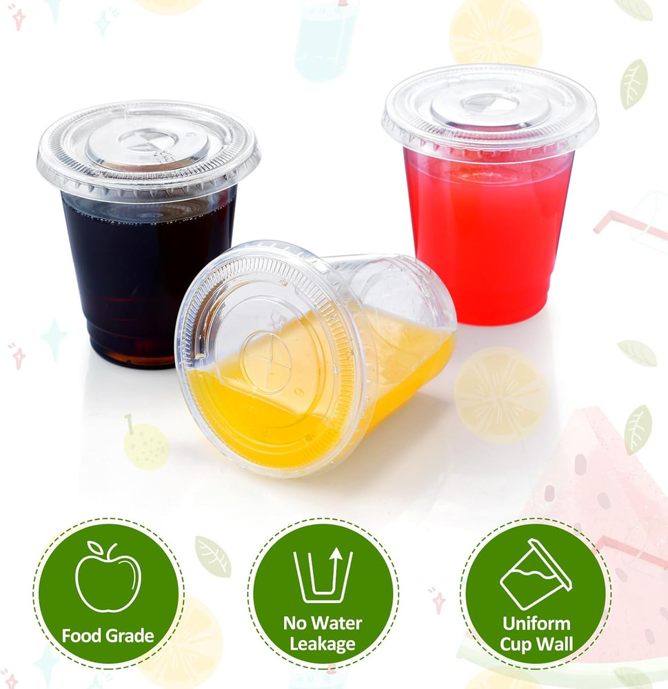8 Oz Plastic Cups with Lids, Clear Disposable Cups with Flat Lids, Cold Drink Co