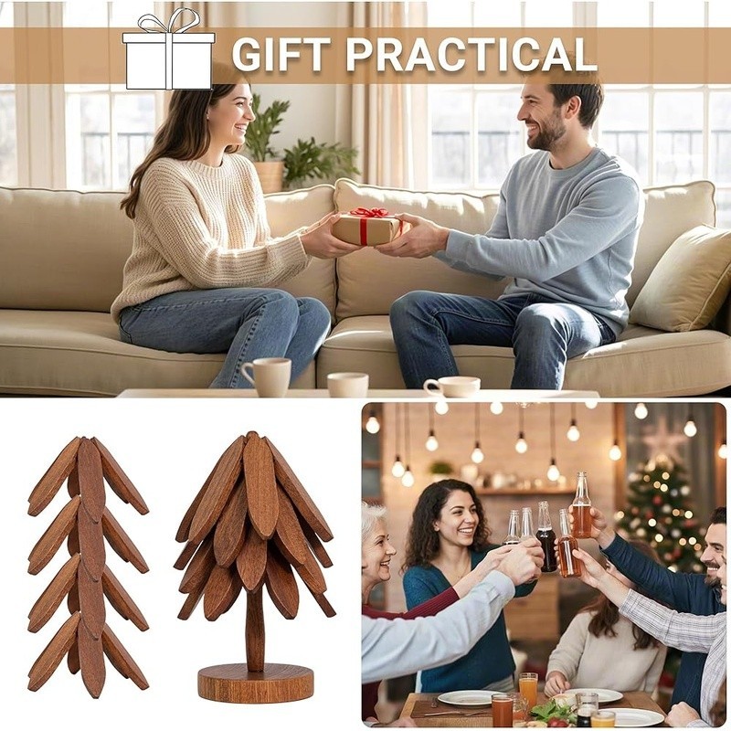 Natural Solid Wood Tree Coasters Unique Kitchen Art Space Saving Design New