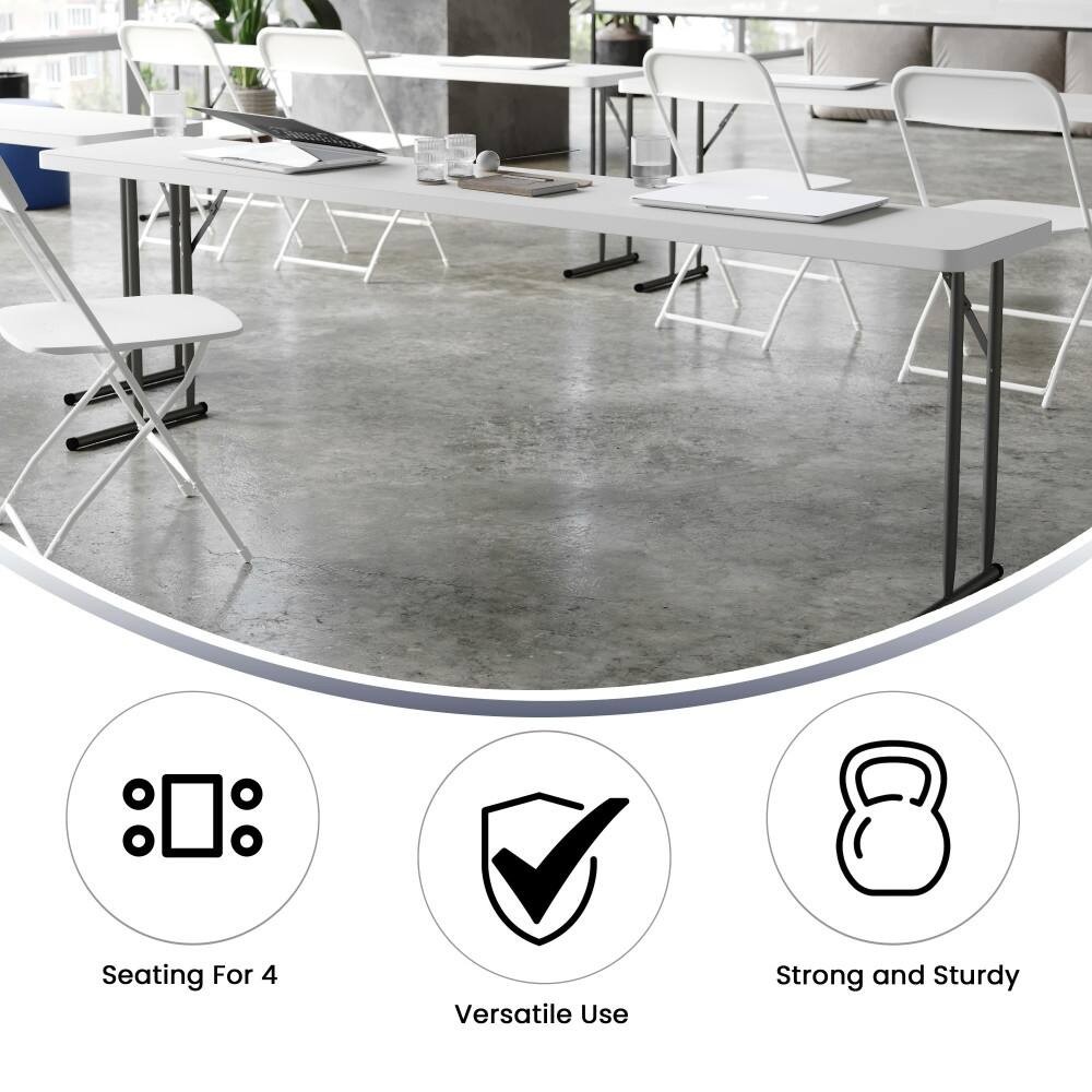 18 W X 96 L Plastic Folding Training Table With Granite White Surface