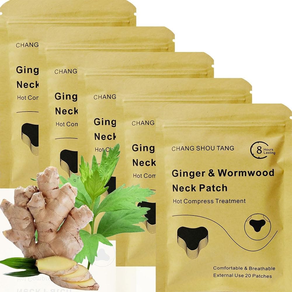 Neck Patch, 100pcs Ginger & Wormwood Patch Adhesive Self-Heating Pads Hot Compre