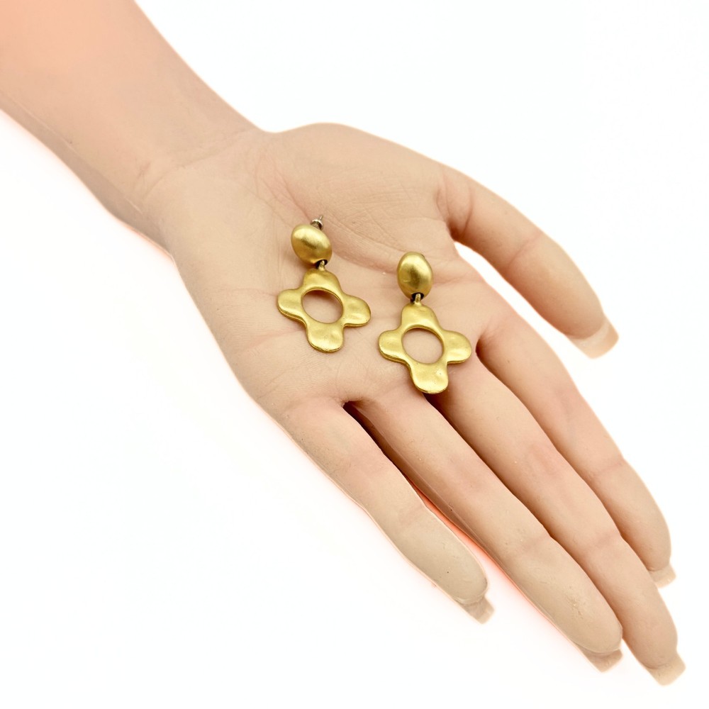 Stunning Matte Gold Plated Cut Out MCM Dangle Post Earrings