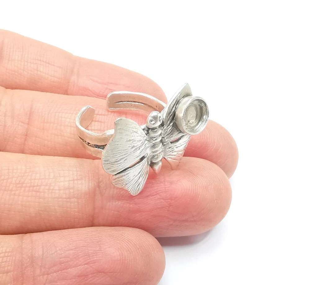 Butterfly Ring Blank Setting Cabochon Mounting Adjustable Resin Ring Base Bezels