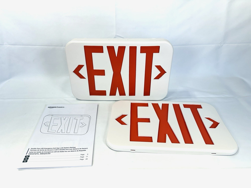 Two Amazon Commercial LED Emergency Exit Signs Battery Backup Open Boxes 2 sided