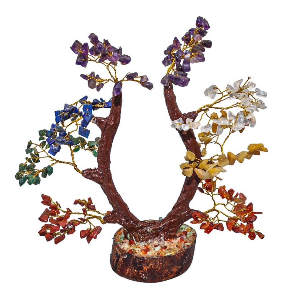 Multi 7 Chakra Gemstone Chips Handmade Unique Shape Tree Healing Home Ornament