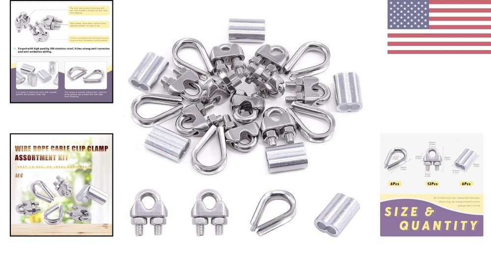 Premium Versatile Wire Rope Accessory Set - Cable Clip - Thimble - Crimping Loop