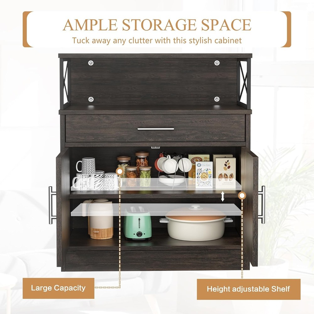 Kitchen Storage Cabinet W/ Adjustable Shelves & Drawers Modern Buffet Sideboard