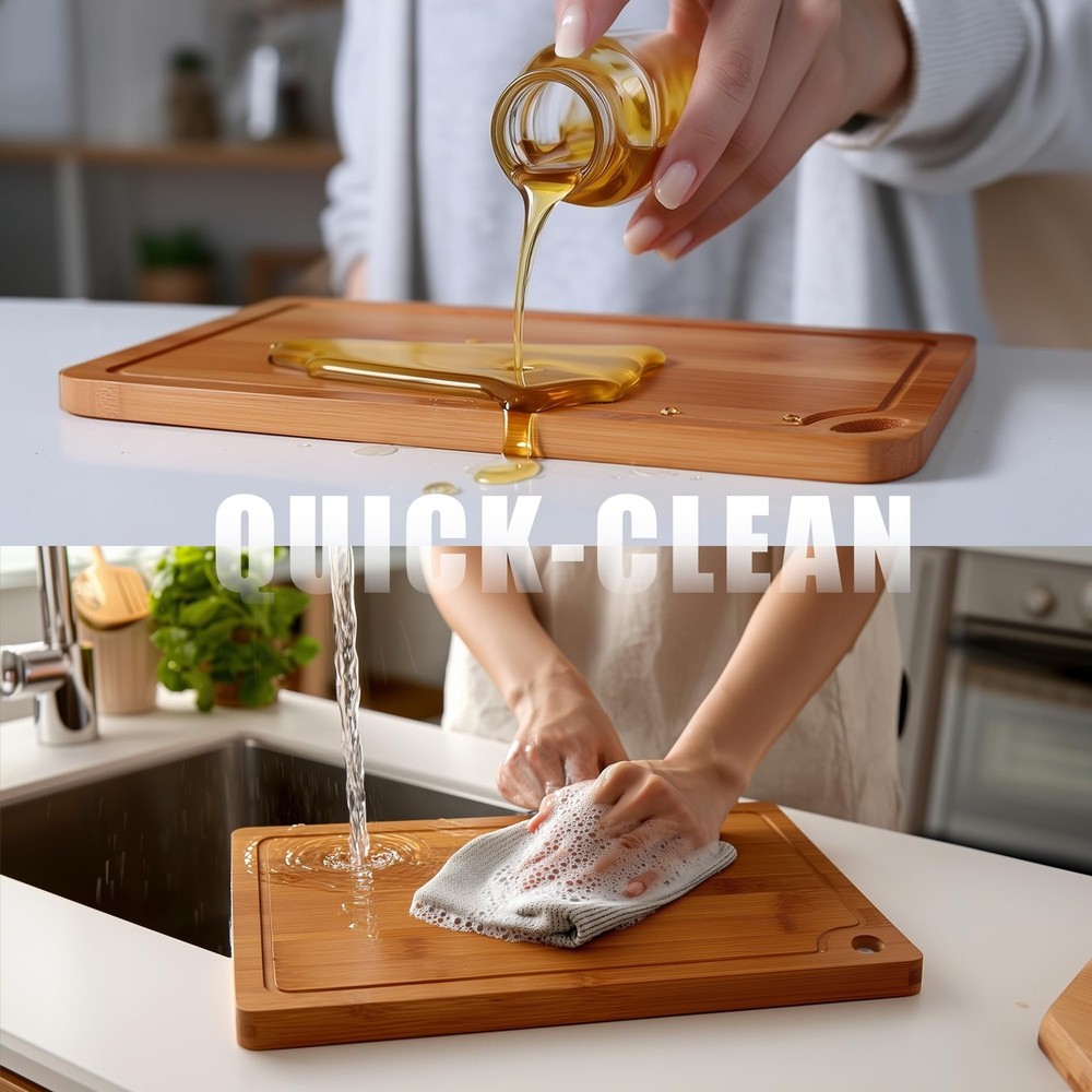 3-Piece Organic Bamboo Cutting Board Set for Kitchen - Carbonized Extra Sturd...