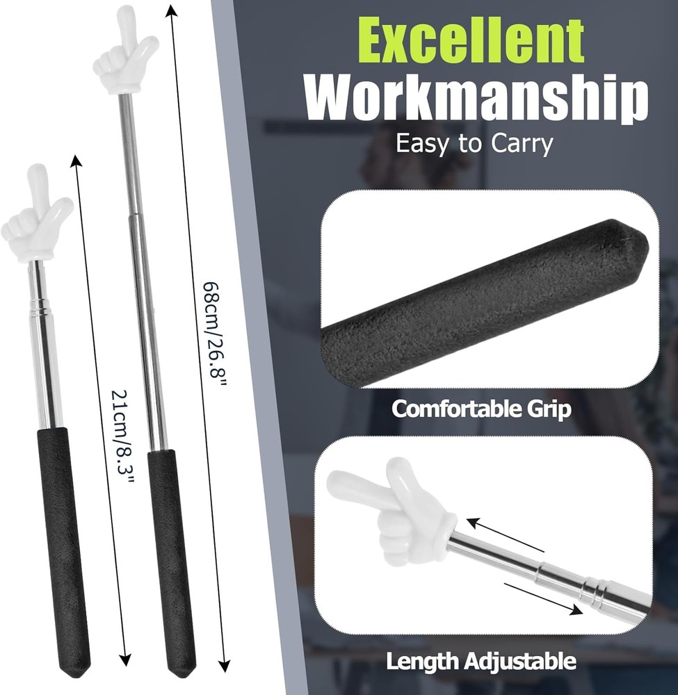 2 Pack Telescoping Teachers Pointer - Versatile Retractable Hand Black