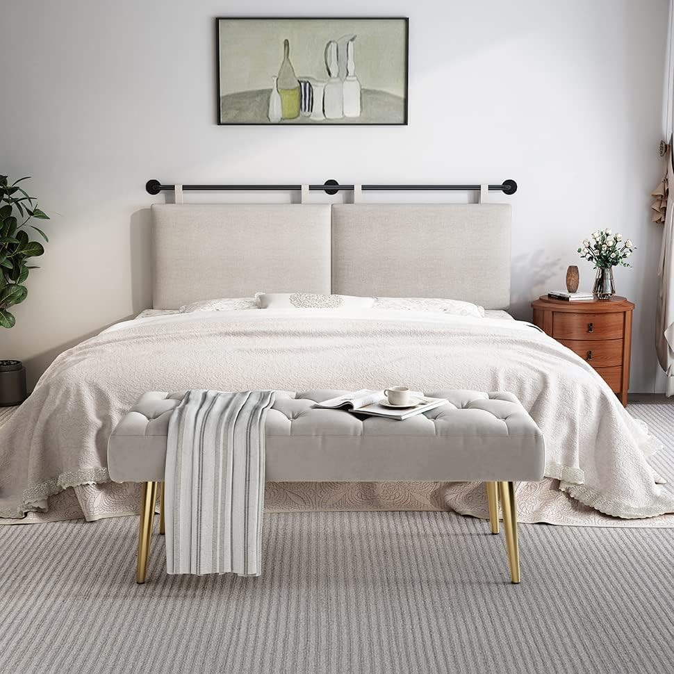 Wall Mounted King Headboard Upholstered Linen Tufted Adjustable Height Bedroom