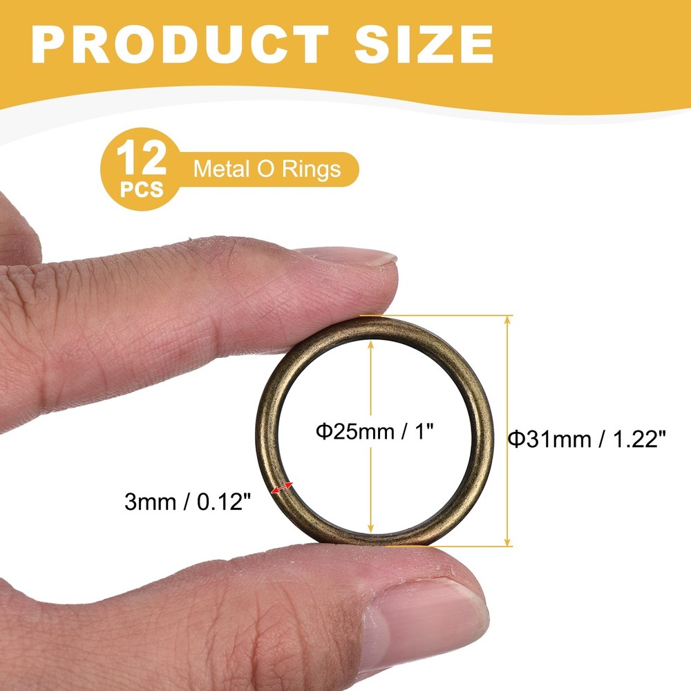 Metal O Rings (1" ID 0.12" Thick Bronze) (12 Pcs) Round Ring