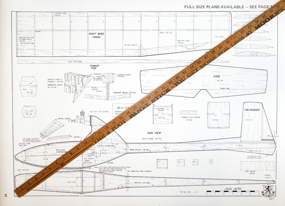 RCM JAVAL AERO PLAN + CONSTRUCTION ARTICLE ElectricPower Pod RC Model Sailplane