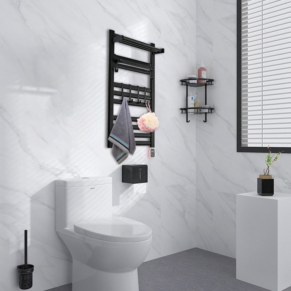 10 Layer Heated Towel Rack Towel Warmer with Timer Wall Mounted W/ Shelf