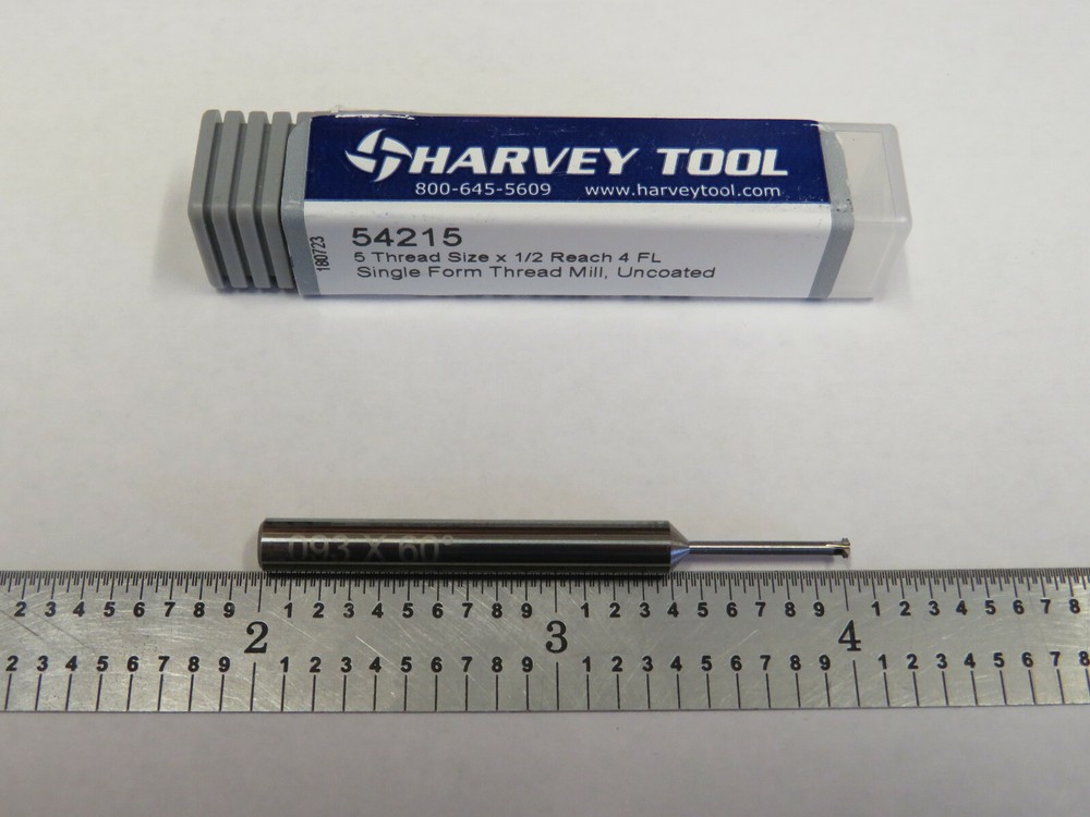 .093" x 60° 4 Flute Cabide Single Form Thread Mill, Thread Size 5