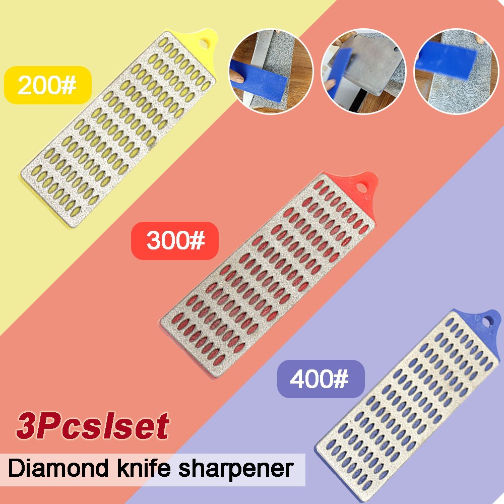 3Pcs Diamond Knife Sharpener Hone Whetstone Stone Sharpening Block Kitchen Tool