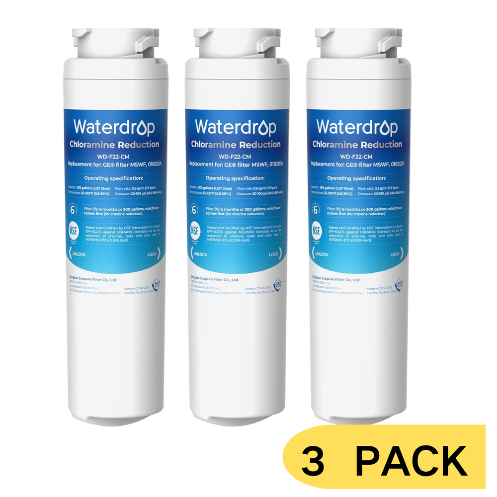 Waterdrop MSWF Refrigerator Water Filter, Replacement for GE® MSWF, Pack of 3