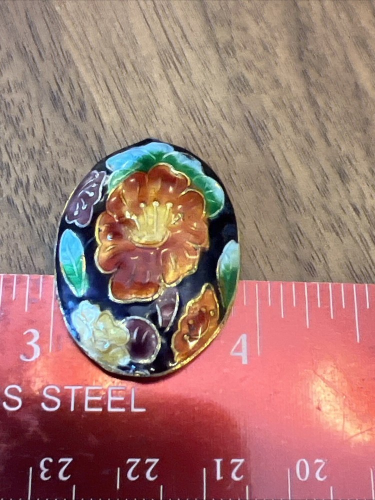 Large Button Vintage Cold Plastic Enamel Finish Floral
