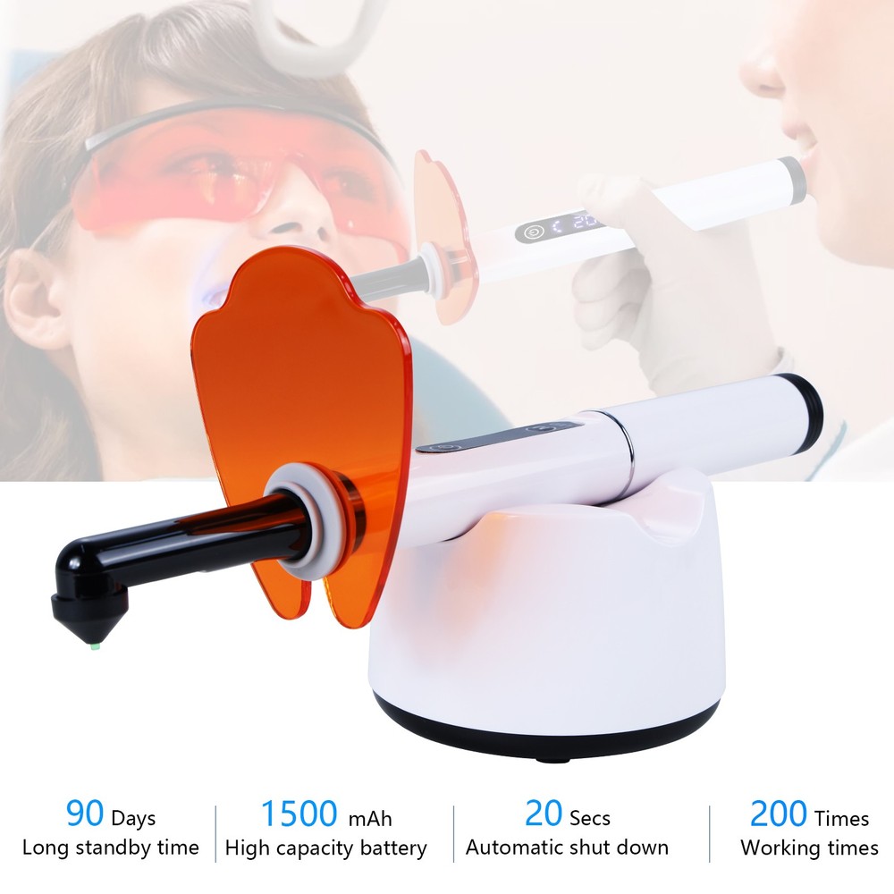Dental Wireless Cordless LED Curing Light Lamp 1 Second Cure with 7pc Point Lens