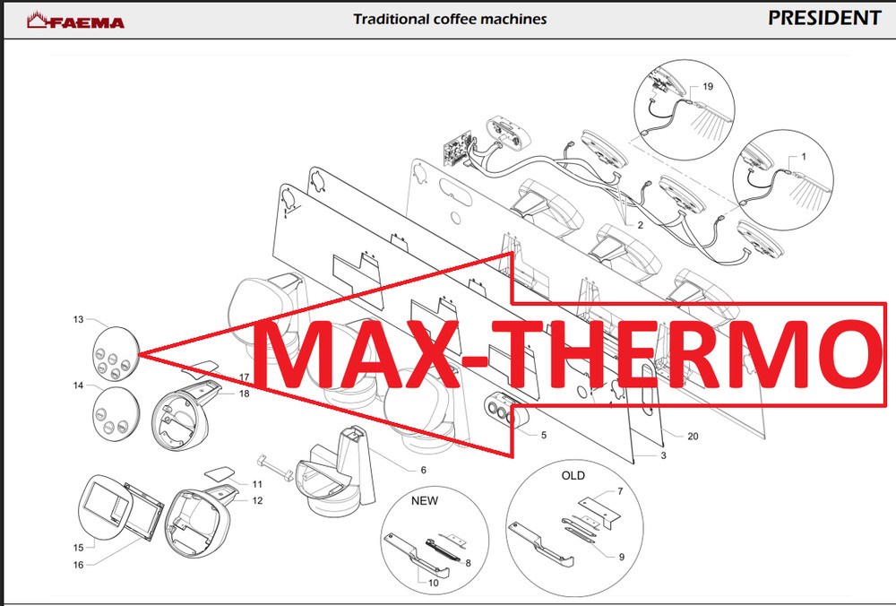 Faema 710783000 PRESIDENT 5-BUTTON CHROME-PLATED DISPLAY NEW