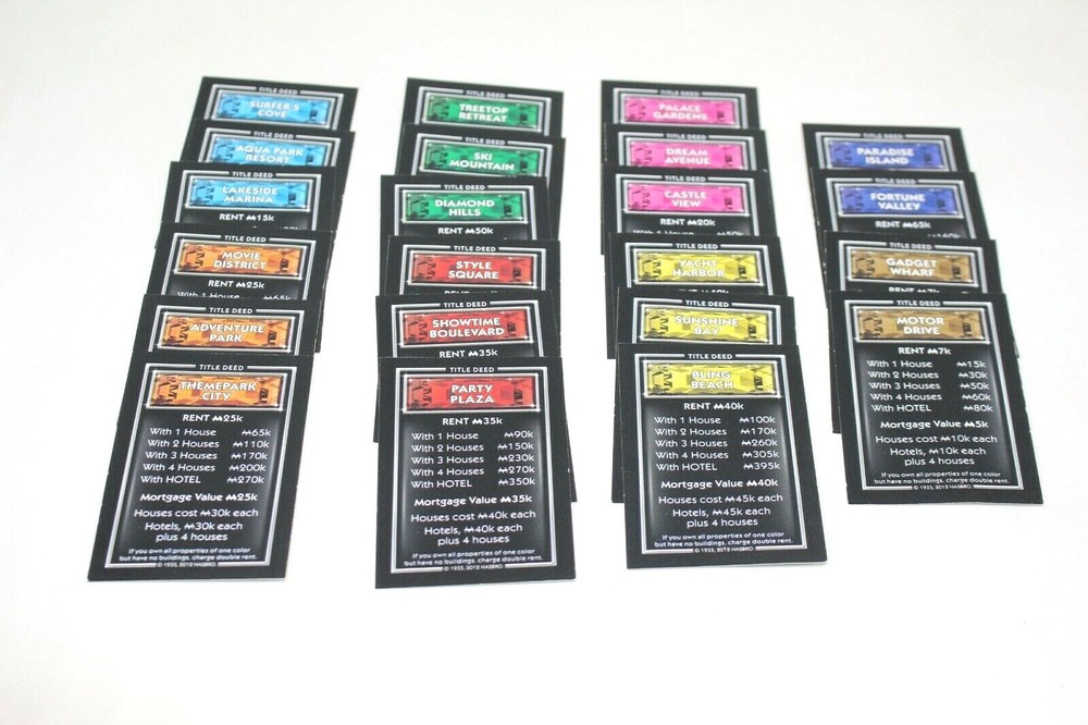 2012 Millionaire Monopoly Game Replacement Pieces - 22 Title Deed Cards