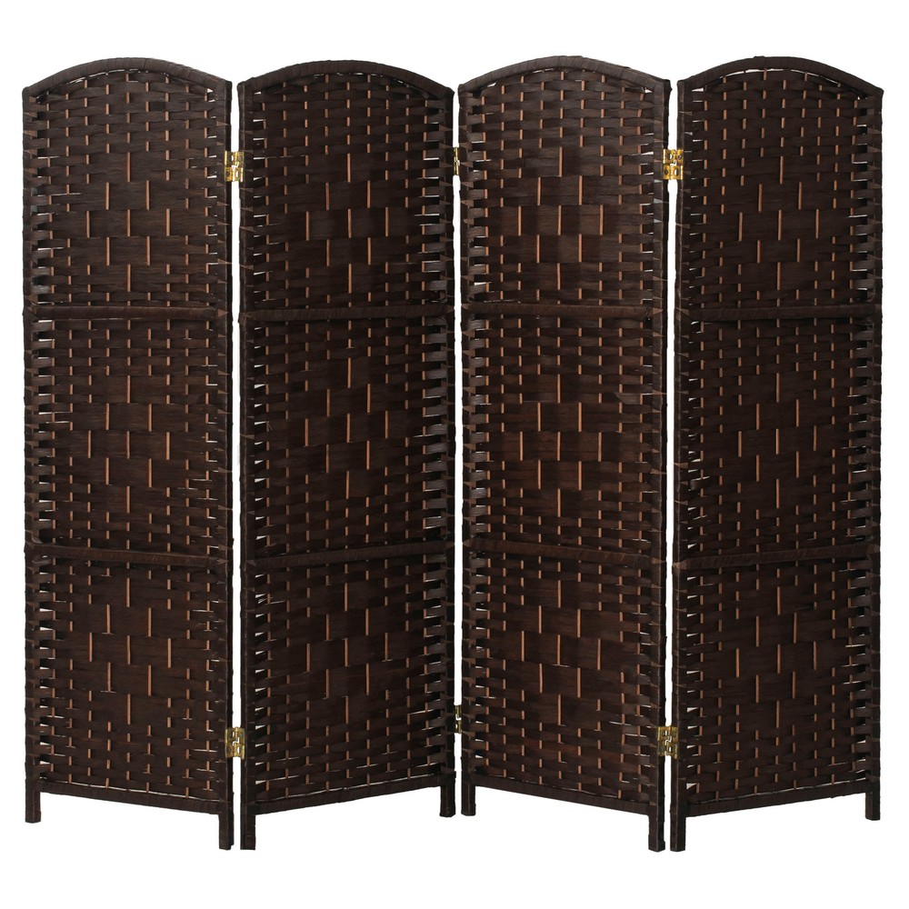 4 ft. Short Diamond Weave Fiber Folding Screen - Dark Mocha - 4 Panel
