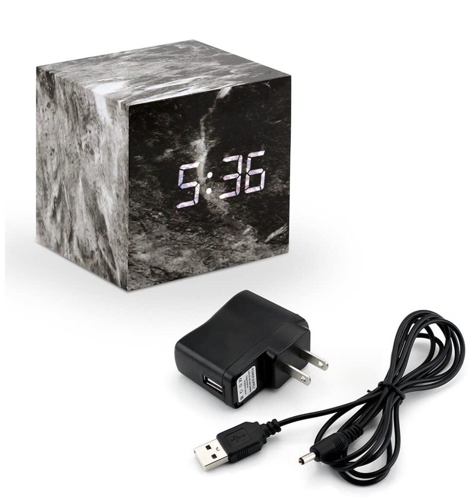 Oct17 Marble Pattern Alarm Clock,Multi-Function LED, USB Power Supply, Timer
