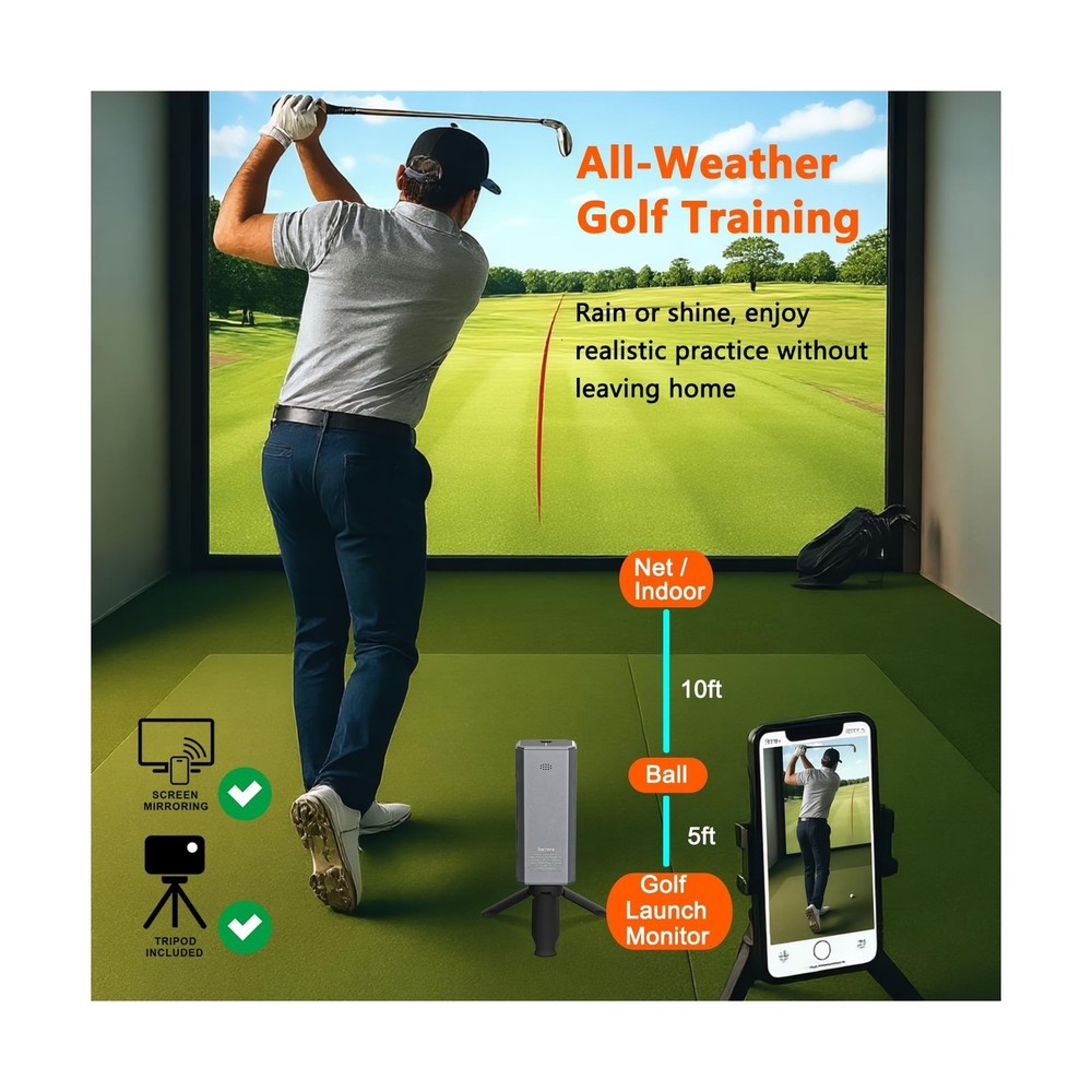 Golf Launch Monitor & Simulator: Portable Swing Analyzer for iOS/Android Phon...