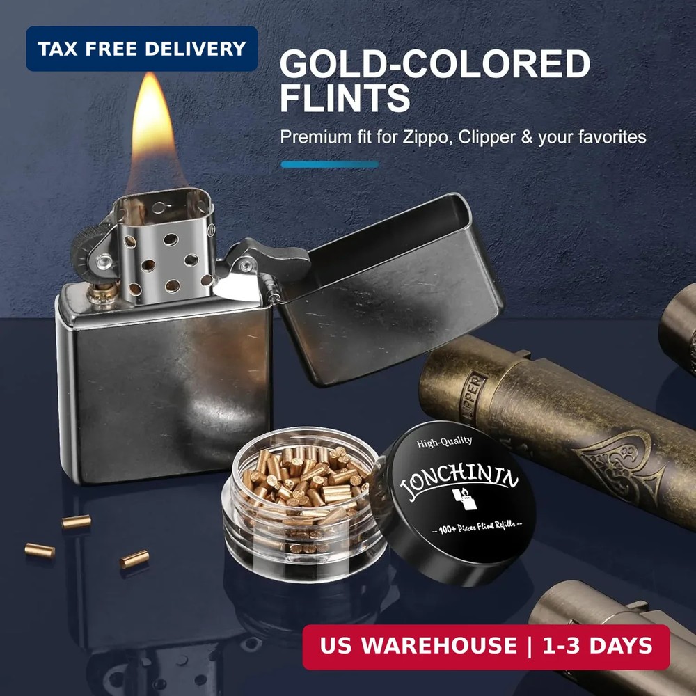 Lighter Flints 100 Pcs, Premium Flint Replacement Refills, Multi-Brand Compatibl