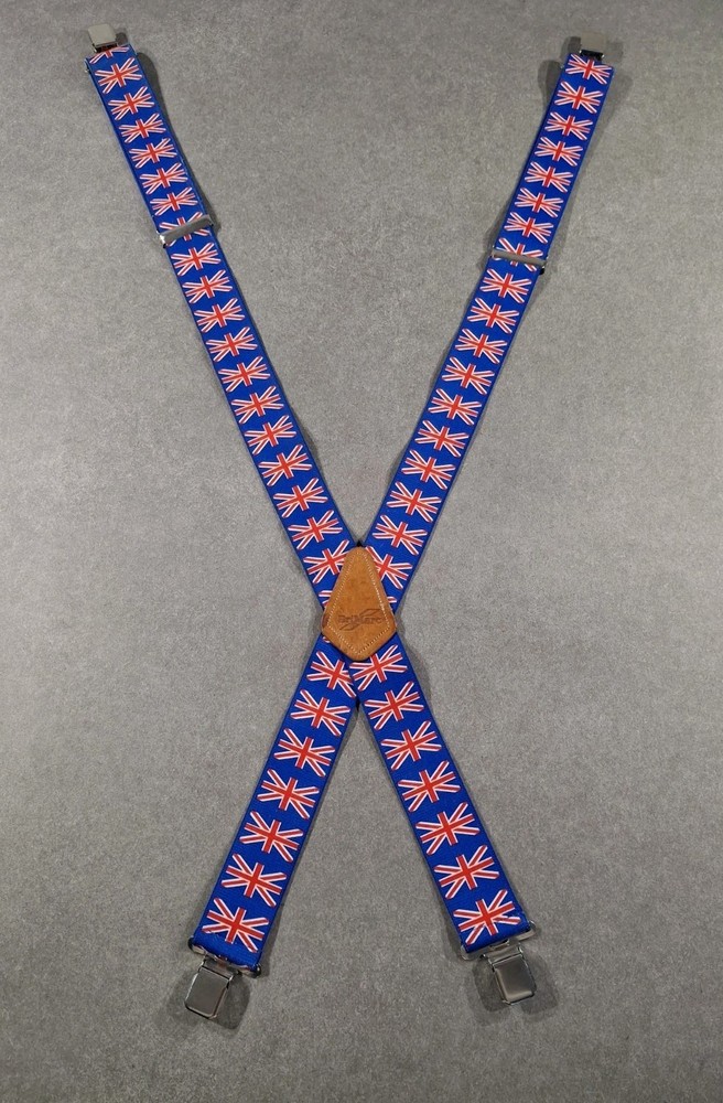 BriMarc Union Jack Elasticated Braces Leather Reinforced Cross Patch Adjustable