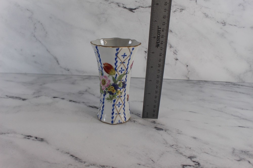 Elios Hand painted HF Blue Floral vase